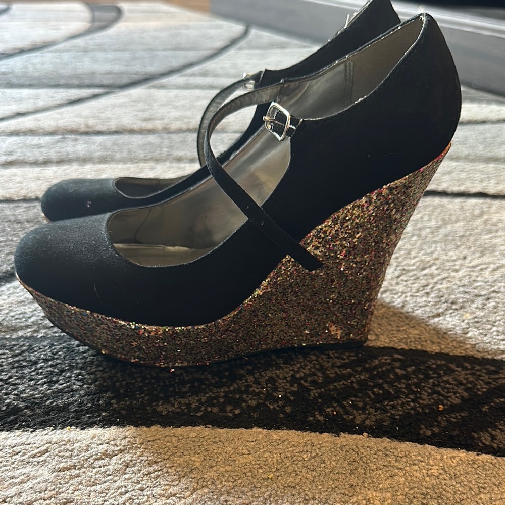 Guess Black Wedges with Glitter Platform